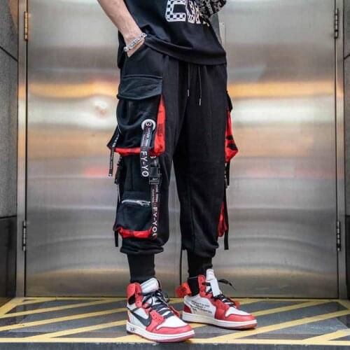 Jogging Cargo Pants Men Streetwear Hip Hop High Street Fashion Pop Punk Ribbons Male Trousers Outwear Sport Casual Sweatpants