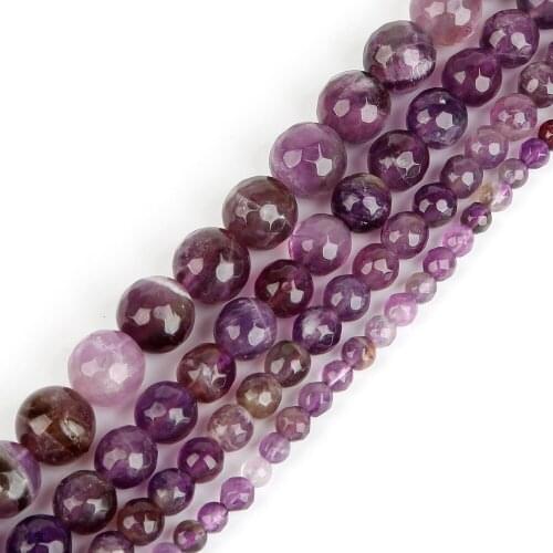 Natural Stone Beads Faceted Purple Amethysts Round Loose Beads For Jewelry Making DIY Bracelet Necklace 4/6/8/10mm