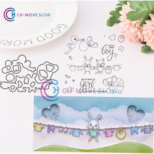 CH Bunny drying clothes Metal Cutting Dies and stamps DIY Scrapbooking Card Stencil Paper Handmade Album Wedding Decor