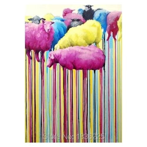Cheap Price High Quality Modern Pop Animal Oil Painting Artist Handmade Light Colour Lovely Sheep Oil Painting On Canvas