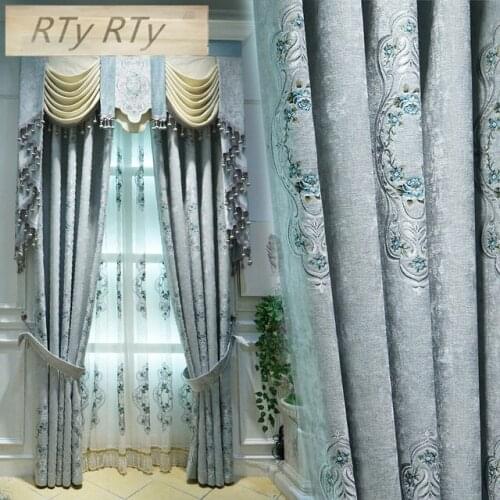 European embroidery jacquard Curtain for the living room bedroom High shading French Window luxury Villa Window Curtains
