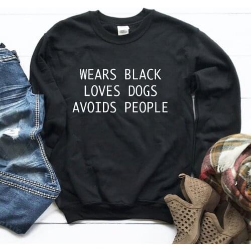 Kawaii Wears Black Loves Dogs Avoids People Mom Women Sweatshirt O neck Cotton Pullover Mama clothing Long Sleeve Mother Shirts