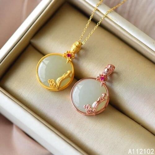 KJJEAXCMY fine jewelry 925 Sterling Silver inlaid natural white jade girl luxury new Pendant Necklace support test hot selling