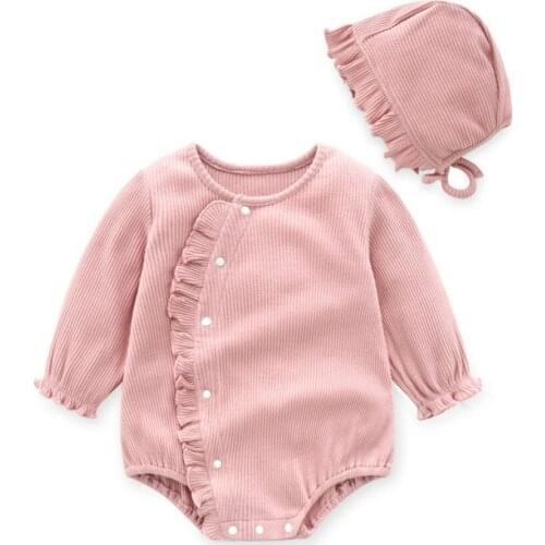 Baby girl Clothes Newborn 100% Cotton Long Sleeve Romper Jumpsuit and Hat 2 piece Clothes Set Princess Infant Outfits For Spring