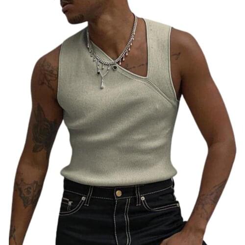 Tank-Top Slash Neck Knitted Vest Tops Slim Halter Blouse Vest Underwear Solid Color Men Sleeveless Slim Summer Vest Streetwear