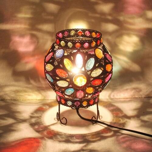 Mediterranean Sea Design Turkish Table Lamp Multi Color Dimming Bohemia Vintage Handmade Mosaic Lights Bedroom Decor E14