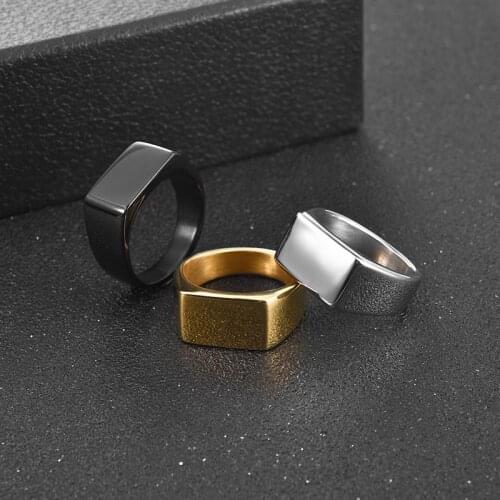 Stainless Steel Men Ring Hot Sale Geometric Square Smooth Simple Wedding Couples Rings European Popular Punk Rock Jewelry Gift