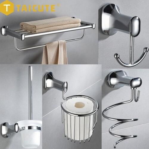 TAICUTE 2021 A Bathroom Accessories Sets Heavy Duty Towel Rack Bar Toilet Paper Basket Hair Dryer Brush Holder Wall Hook,Chrome