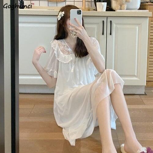 Nightgowns Women Solid Lace Soft College Ins Mujer Nightwear Sweet Lovely Cute Sleepdress Design Tender Harajuku Charming Female