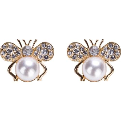 2018 New Fashion Simulated Pearl Bee Stud Earrings for Women Elegant Rhinestone Earring Cute Bees Jewelry Party Earring