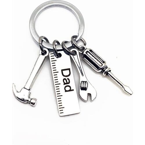 New Stainess Steel Keyring Hammer Screwdriver Wrench Ruler Dads Tools Keyring Fathers Day Gift
