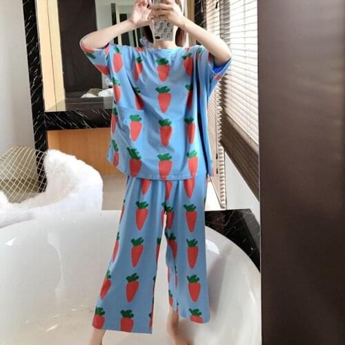3 PCS Pajamas Suit Loose Cartoon Print Long Sleeve Sleepwear Set Plus Size Home Wear Round Neck Top + Trousers Suits