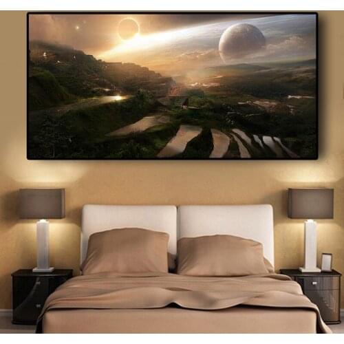 Planet Terrace Sunset Landscape Posters and Prints Landscape Canvas Painting Scandinavian Wall Art Picture for kids Living Room