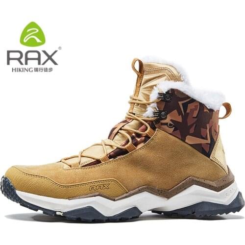 RAX Men Hiking Boots Cow Leather Women Trekking Shoes Black Waterproof Sports Climbing Outdoor Hunting Walking Sneakers 64-5J378