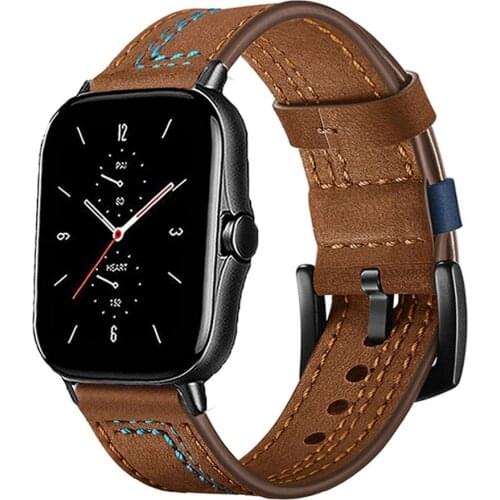 20mm/22mm band For Amazfit GTS/2/2e/GTS2 Mini/GTR 42mm/47mm/GTR2/2e/stratos 3 belt leather Bracelet Amazfit bip/pace Watch strap