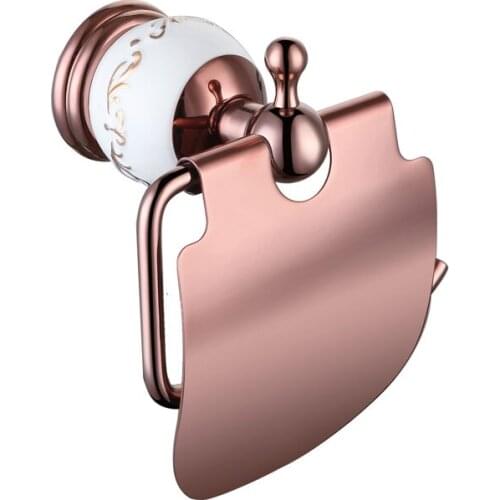 Luxury Bathroom wall mounted Solid brass Rose gold Paper holder toilet paper roll holder with cover--6254