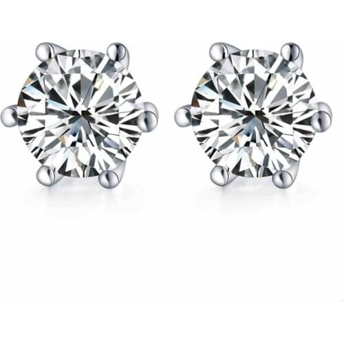 1 pair of 14K White Gold Moissanite Earrings 1.0ct /pieces 6.5mm DF Color Engagement wedding earrings for woman