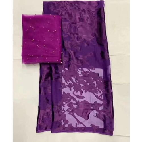 Silk fabric african lace fabric 2020 high quality tissu dentelle satin fabric gele headtie with beads sewing materials 5+2yard