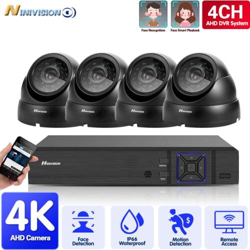 4CH 8MP Face Detection Security Camera System 8MP 6IN1 H.265+ 4K DVR With 4PCS*8MP Black Dome Weatherproof Surveillance CCTV Kit