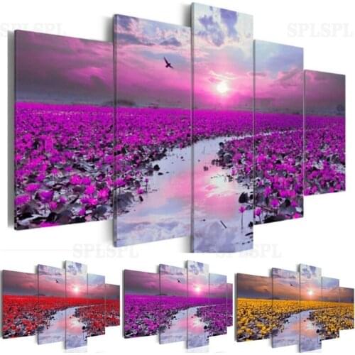 5 Pieces Modern Fashion Wall Art Natural Landscape Poster Canvas Painting Flowers Prints Modular Pictures for Living Room Decor