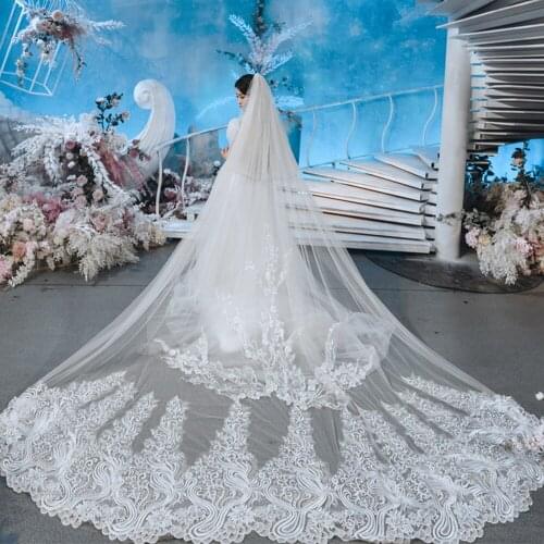 Wedding Veil Lace Edge Cathedral Wedding Veil Two Layers Wedding Veils with Comb Bridal Veils 300*380