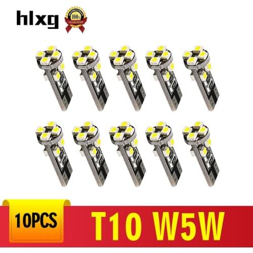 Hlxg 10PCS w5w T10 Led Car Interior Bulb T10 White LED 12V Car Side Wedge Light 6000K White Lamp Bulb Car Styling