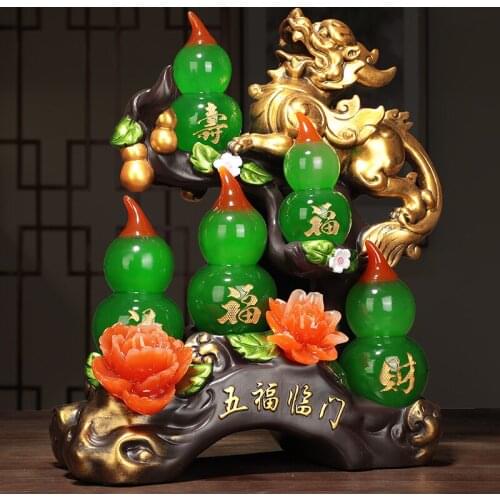 GOOD Mascot Home store Company talisman Bring wealth money GOOD LUCK 5 FU Gourds ZHAO CAI PI XIU FENG SHUI Decoration Statue