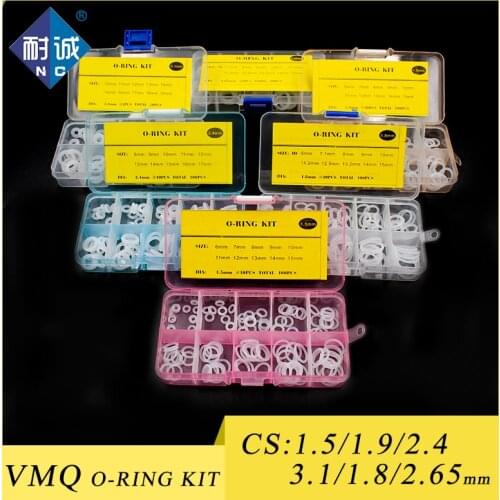 Thickness 1.5/1.8/1.9/2.4/2.65/3.1mm Silicon Ring Silicone/VMQ O Ring Seal Rubber Sealing O-ring Washer set Assortment Kit Box