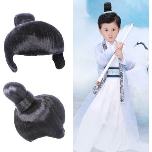 Childrens black warrior cosplay hair ninja hair swordsman cosplay hair chinese ancient dynasty hair halloween cosplay