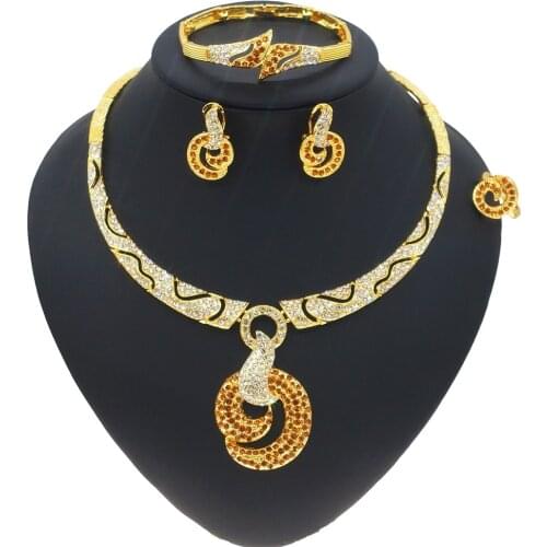 Yulaili New Fashion Jewelry Set Womens Love Necklace Bracelet Earrings Ring Set Dubai Wholesale Popular Zircon Jewelry Sets