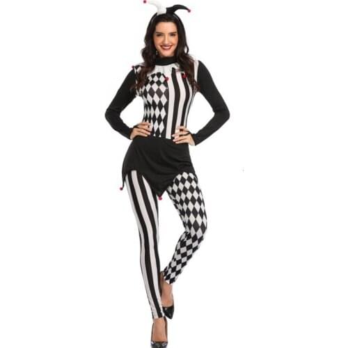 JIEZuoFang Sexy Funny Costume Naughty Harle quin Fancy Uniform Adult Halloween Cosplay Clothing for Women Scary Costume