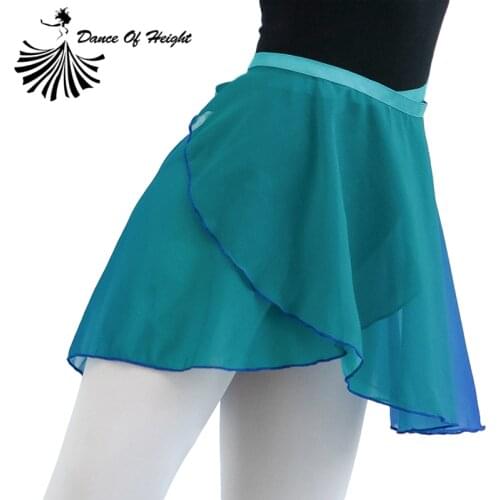 Womens Chiffon Skirt Gradient Colour Ballet Dress One-Piece With Belt Short Wear Modern Dance Clothes One Size