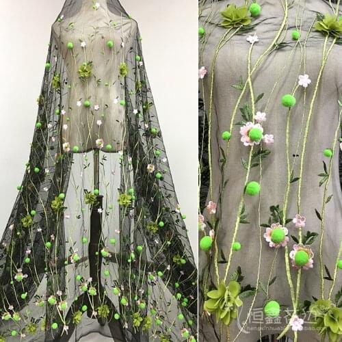 1Y/Lot Fashion 3D flower embroidery lace fabric decorative black mesh yarn DIY clothing skirt shirt fabric