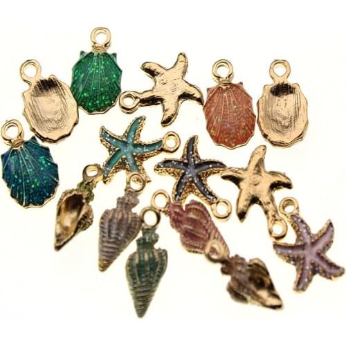 10pcs Coloful Nautical Drop Oil Ocean Starfish Shell Conch Sea Enamel Charms DIY Bracelet Necklace Earring Jewelry DIY Craft