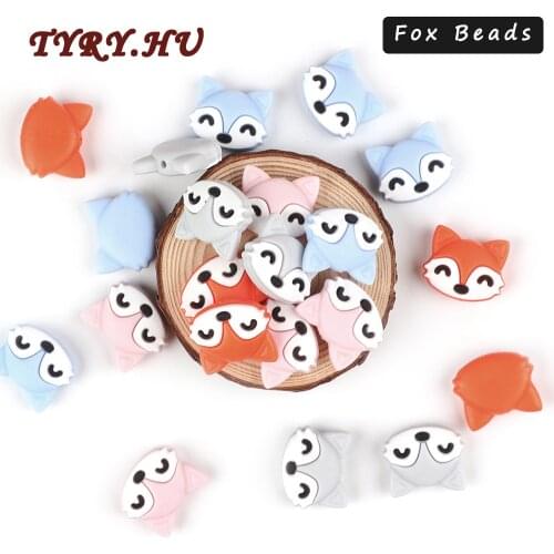 10pcs Cartoon Fox Silicone Beads Food Grade Rodents Baby Teether Teething Toy DIY Pacifier Chain Accessorie