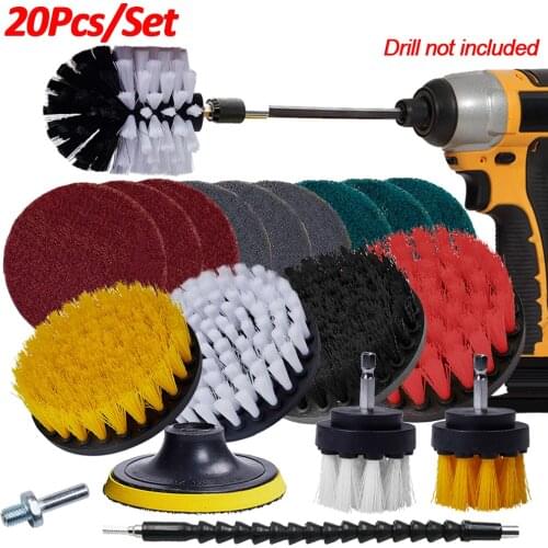 20/15Pcs Drill Brush Set For Glass Wheel Car Detailing Brush For Kitchen Toilet Brushes Power Scrubber Pad Car Cleaning Tools