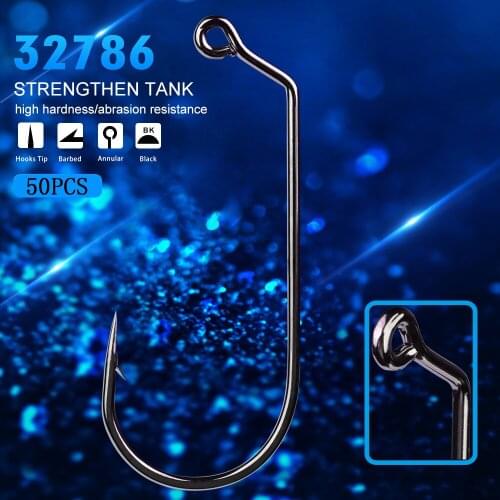 50pcs/lot 1/0#-5/0# High Carbon Steel Fishing Hook Worm Hook Offset Jig Hook For Soft Bait Carp Anzol Peche Jigging Fishhook
