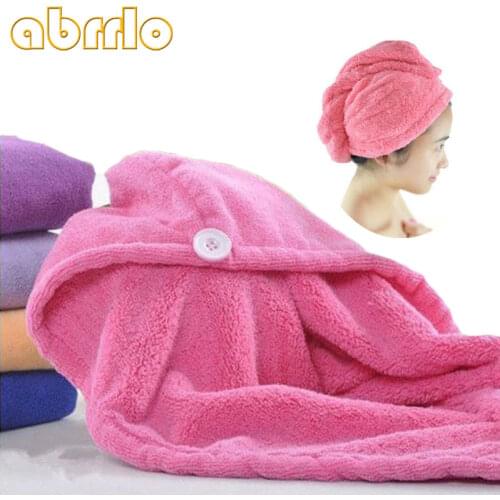 Abrrlo 6Colors Microfiber Dry Hair Cap Coral Velvet Quick Drying Turban Super Absorbent Women thicken Wrap Hair Bath Towel Butto