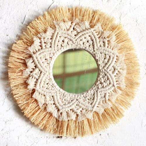 Boho Home Decoration Straw Hand-woven Mirror Wall Decoration Hotel Home Party Decoration Mirrors Bedroom Wall Mirror