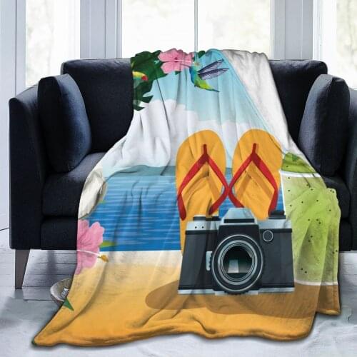 Flannel Blanket Summer Beach Cartoon Style Light Thin Mechanical Wash Warm Soft Blankets Throw on Sofa Bed Travel Patchwork