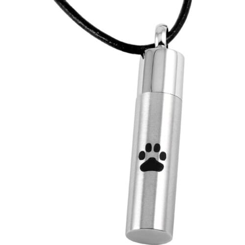 IJD8168 MiniCremation Stainless Steel Pets Paw Print Dog/Cat Memorial Funeral Cremains Keepsake Pendant Jewelry Ash Cylinder Urn