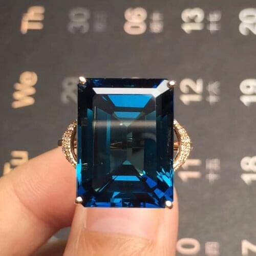 Fine Jewelry Real 18K Rose Gold AU750 100% Natural London Blue Topaz Gemstone Female Rings for Women Fine Ring