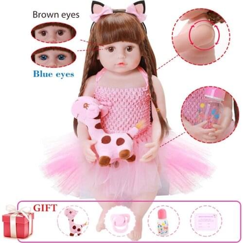 NEW 56cm Reborn Baby Doll Adorable Realistic Full Silicone Body Dolls With Brown Blue Eyes Full Silicone Body Newborn 22" Doll