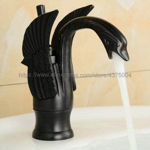 Black Oil Rubbed Brass Bathroom Faucet Double Cross Handles Swan Faucet Deck Mounted Sink Mixer Tap Nnf030
