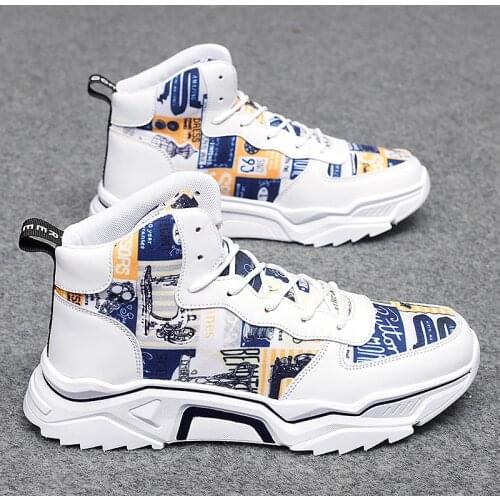 Winter men shoes high-top mens casual shoes white Warm casual canvas shoeshoes Height Increasing wear-resistant leather