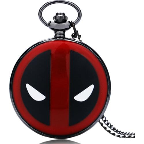 Xmas DEADPOOL Cool Black Fashion Quartz Steampunk Pocket Watch Necklace Pendant Chain Mens P341