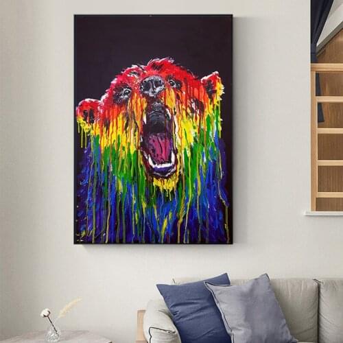 Wall Art Colorful Bear Canvas Painting Nordic Posters And Prints Animals Wall Pictures For Living Room Decor