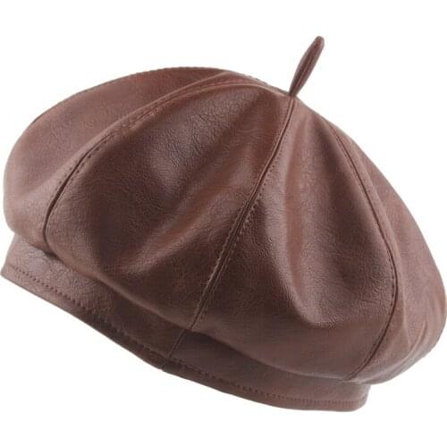 Fibonacci New Beret Hats For Women Fashion PU Leather Octagonal Caps Newsboy Cap Vintage Bonnet Berets Style Retro Pumpkin Hat