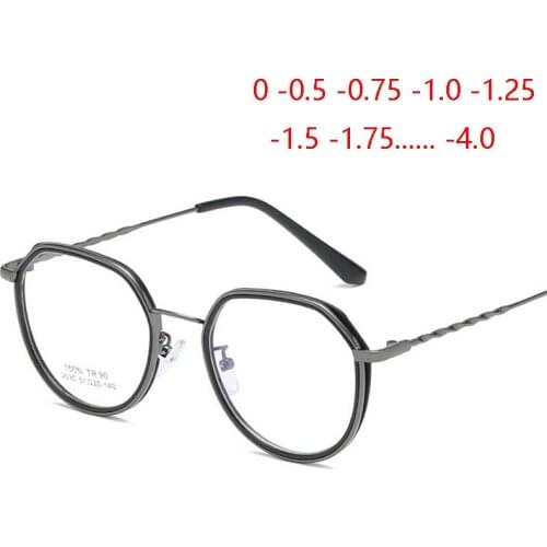 Metal Polygon Finished Myopia Glasses Women 1.56 Aspherical Lens Customize Prescription Eyeglasses Men 0 -0.5 -0.75 -1.0 To -4.0