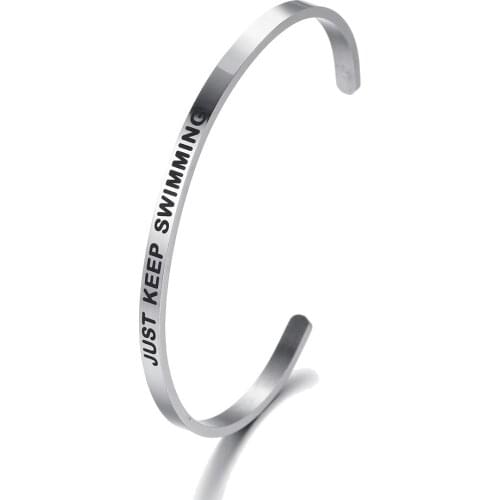 JUST KEEPING SWIMMING Fashion Proverb Bangle Bracelet Silver Plated Cuff Bracelet Inspirational Party wedding Couples Gifts